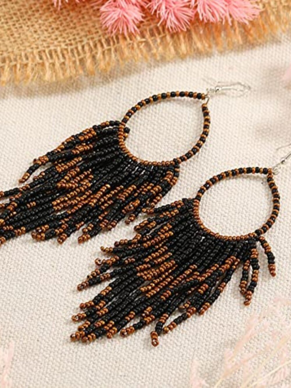 Boho Colorful Beaded Tassel Earrings for Women Exaggerated Colored Seed Beads